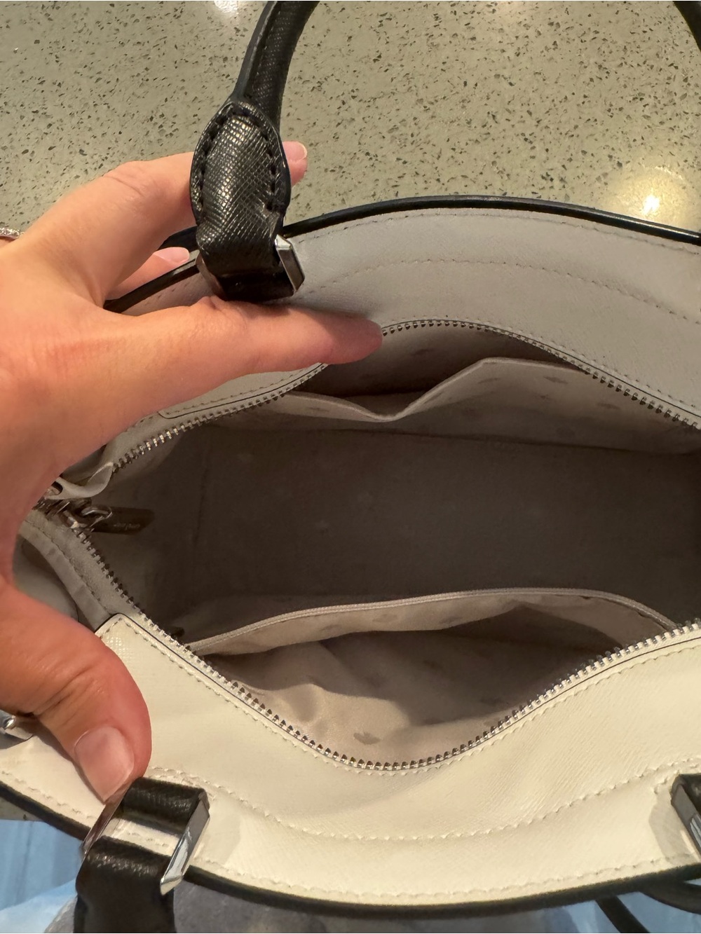 kate spade Two-Tone Leather Satchel in White, Gray and Black - Picture 7 of 7